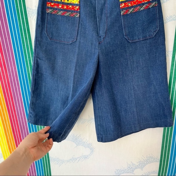 VINTAGE 70s high waist wide leg denim culottes shorts cottage core boho 25 waist - Picture 4 of 11